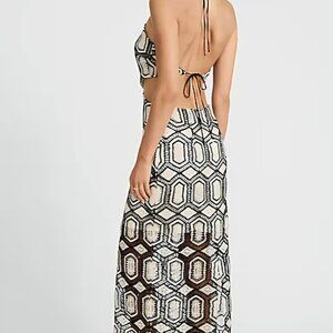 Crochet Halter Cutout Open Back Maxi Dress